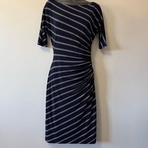 Ralph Lauren Navy and White Striped Midi Dress